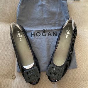 HOGAN black patent leather flat shoes